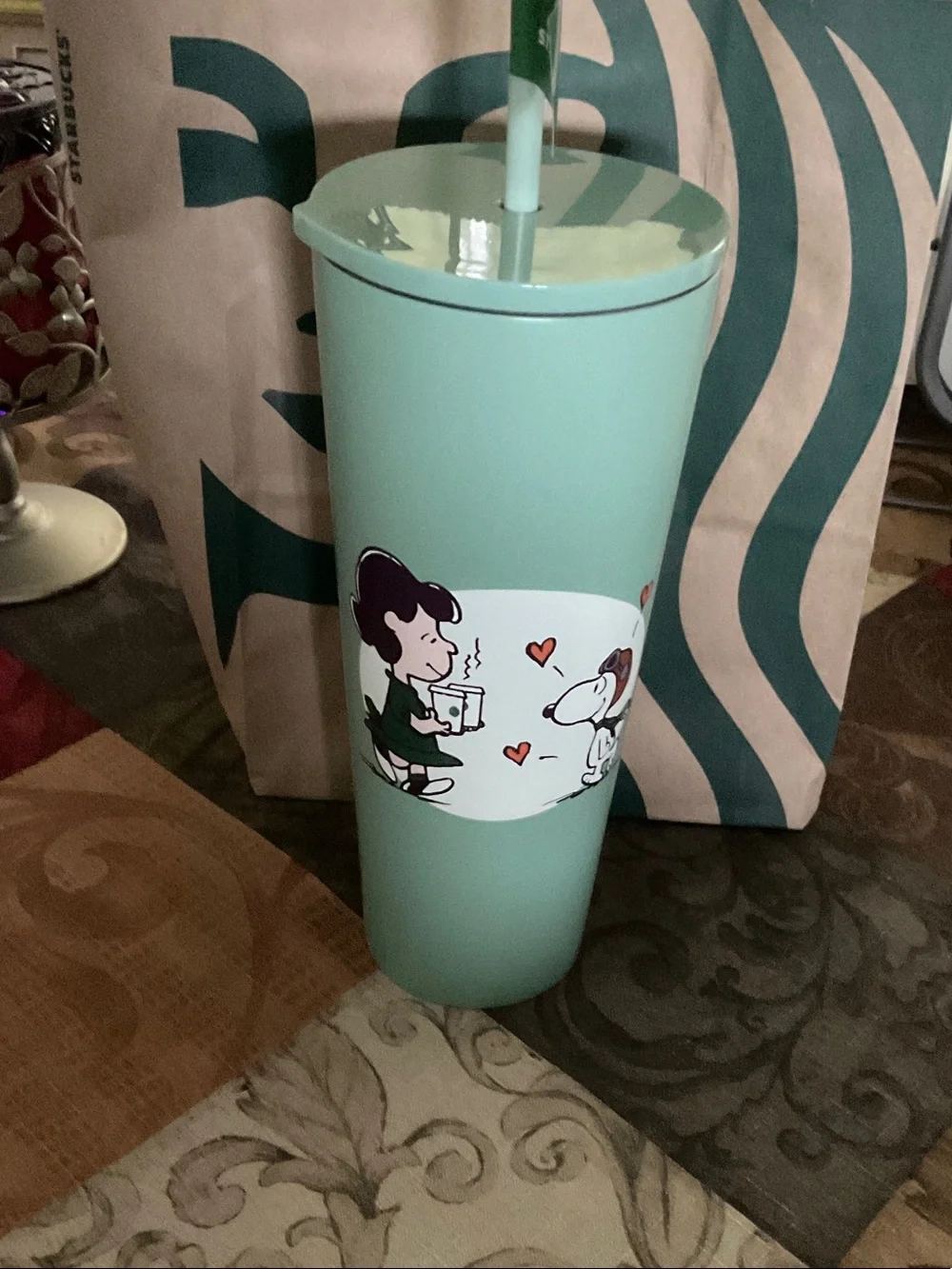 Starbucks Mint Green Peanuts Tumbler with Straw